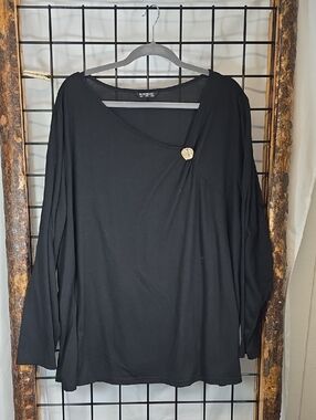 BloomChic Black Long Sleeve Top with Gold Accent